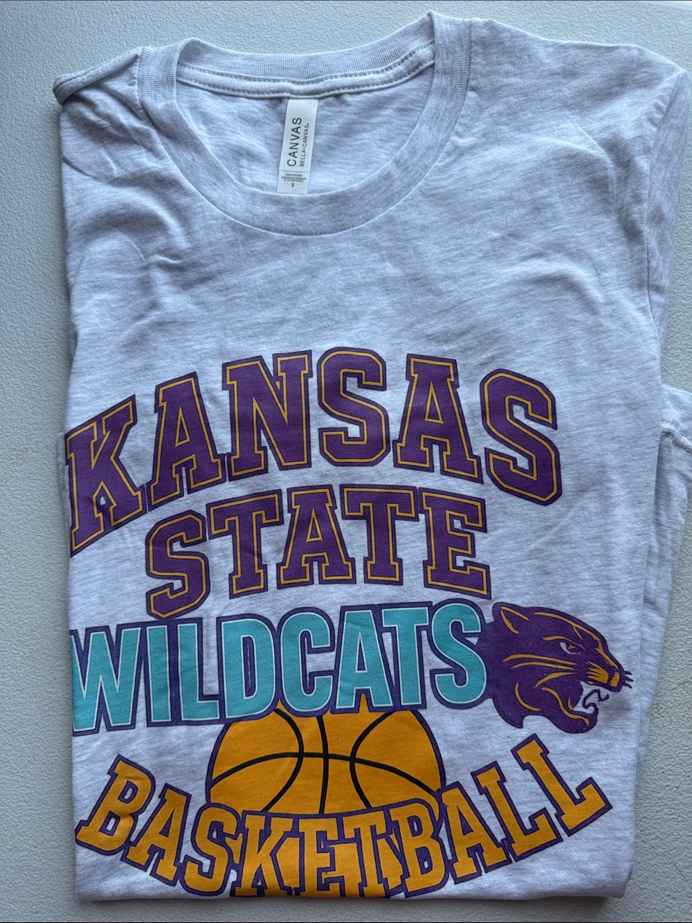 Bella Canvas Heather Gray Kansas State Wildcats Tee with Purple & Gold Accents
